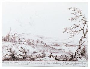 Prospect und Schloss von Erlach, Cant. Bern. A Bieler-See / Vue et Château d'Erlach… by Herrliberger David